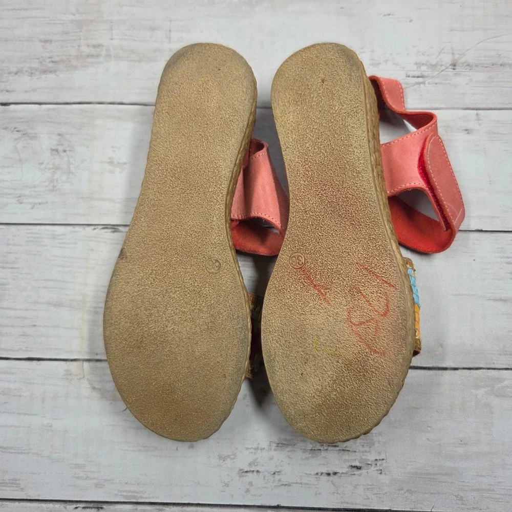 Spring Step Woven Platform Sandal Espadrille Women 36 Coral Pink Multi Leather